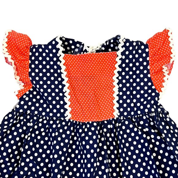 Cinderella Stop the Press Vintage Orange/Blue Polka Dot 70s 4T Dress - Picture 5 of 7
